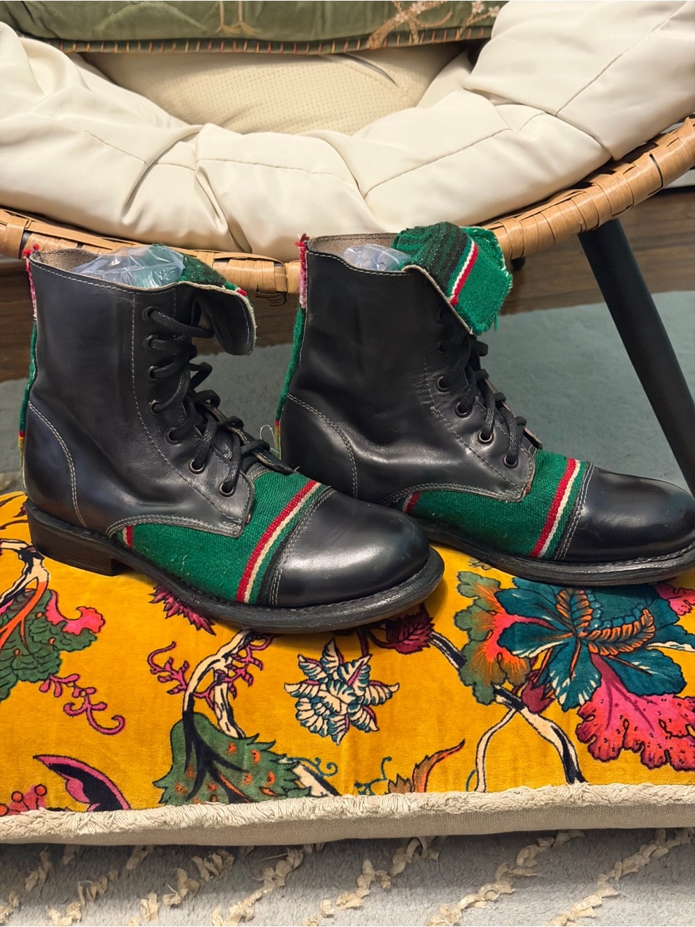 RARE Bed Stu x Free People Hacienda Blanket Boots Black Leather Size 8